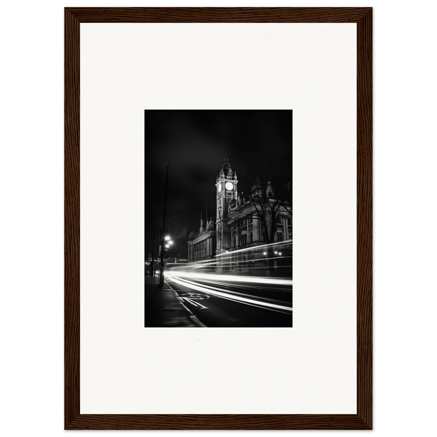 Black and white Gothic church tower with light trails in Temporal Phantasm Glide art
