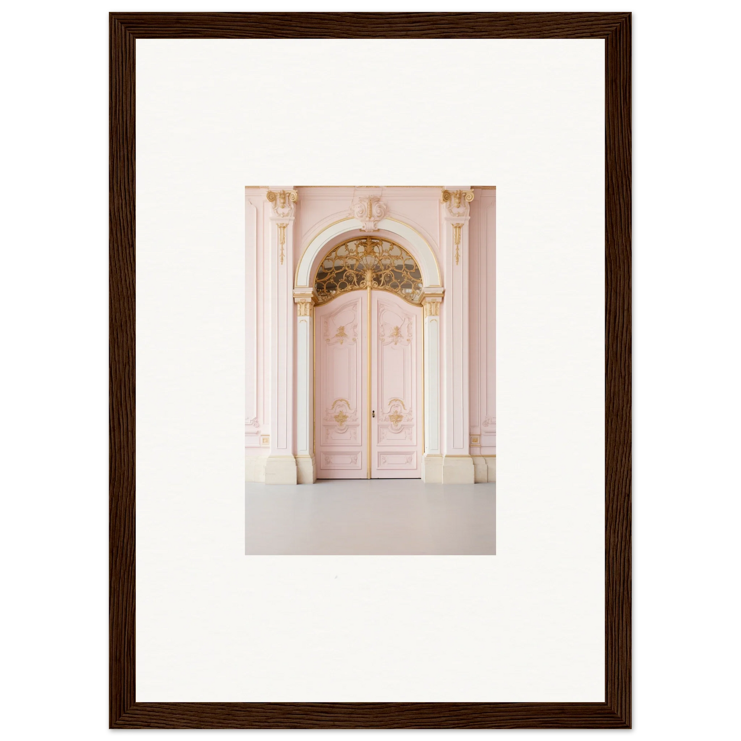 Ornate pink double door art with gold trim in Regal Must premium framed wall art
