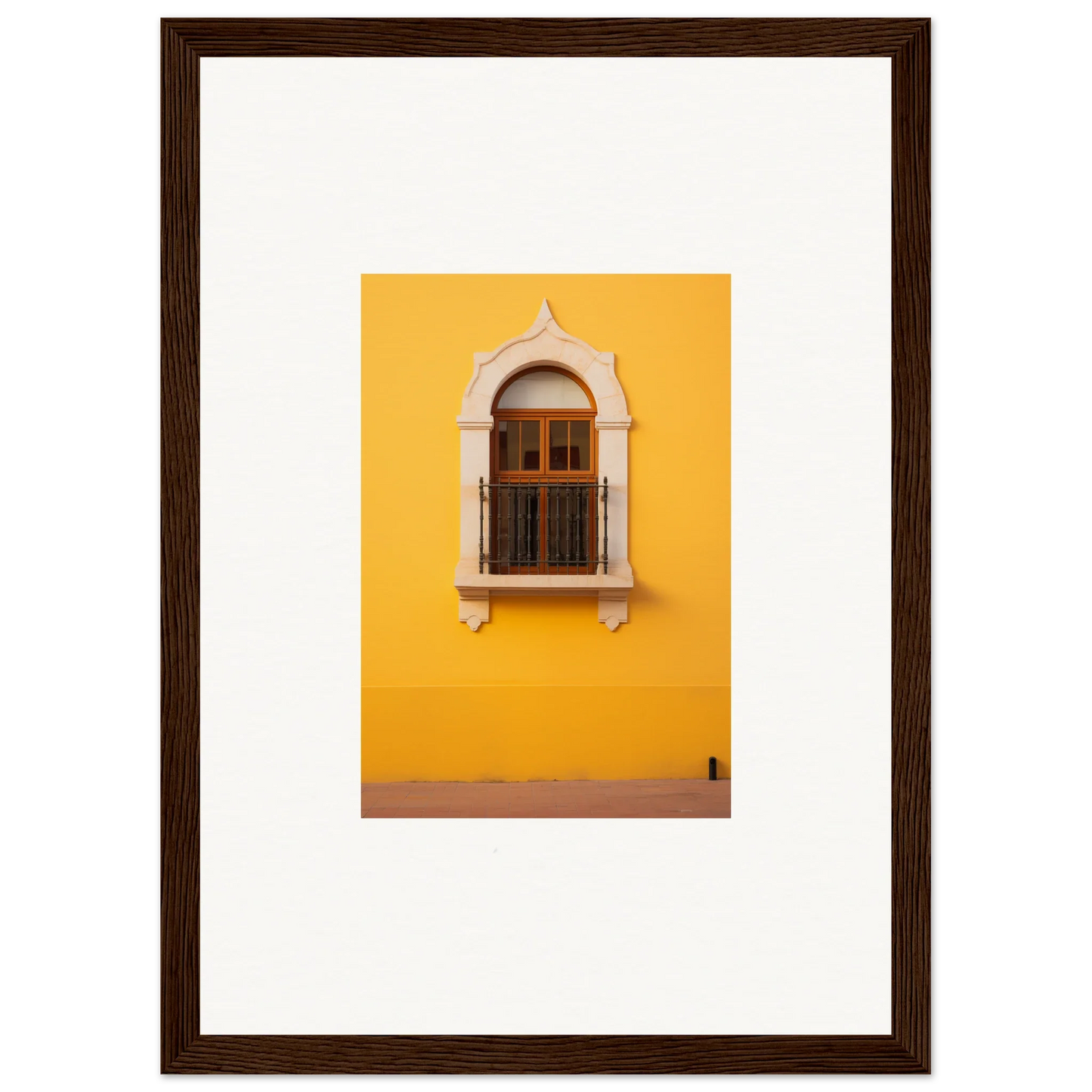 Arched wooden window with molding on a yellow wall in Golden Portal Reverie art