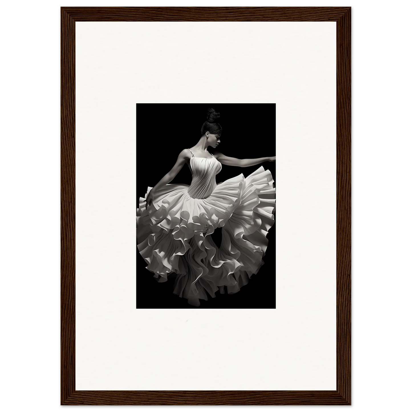 Ballet dancer in a flowing white tutu striking a pose in Gossamer Velvet Waltz art™