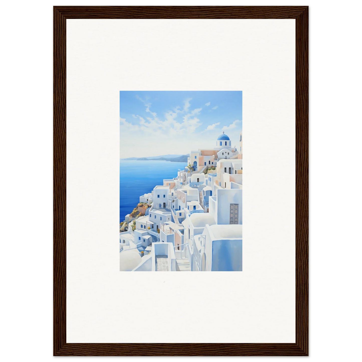 Framed premium wall art of Santorini showcasing Dreams Overlapping Reality design
