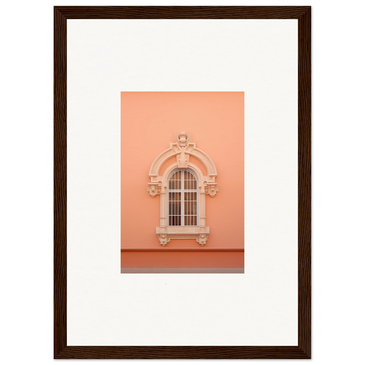 Ornate arched window with decorative molding on peach wall from Opulent Dualities Neoclassical