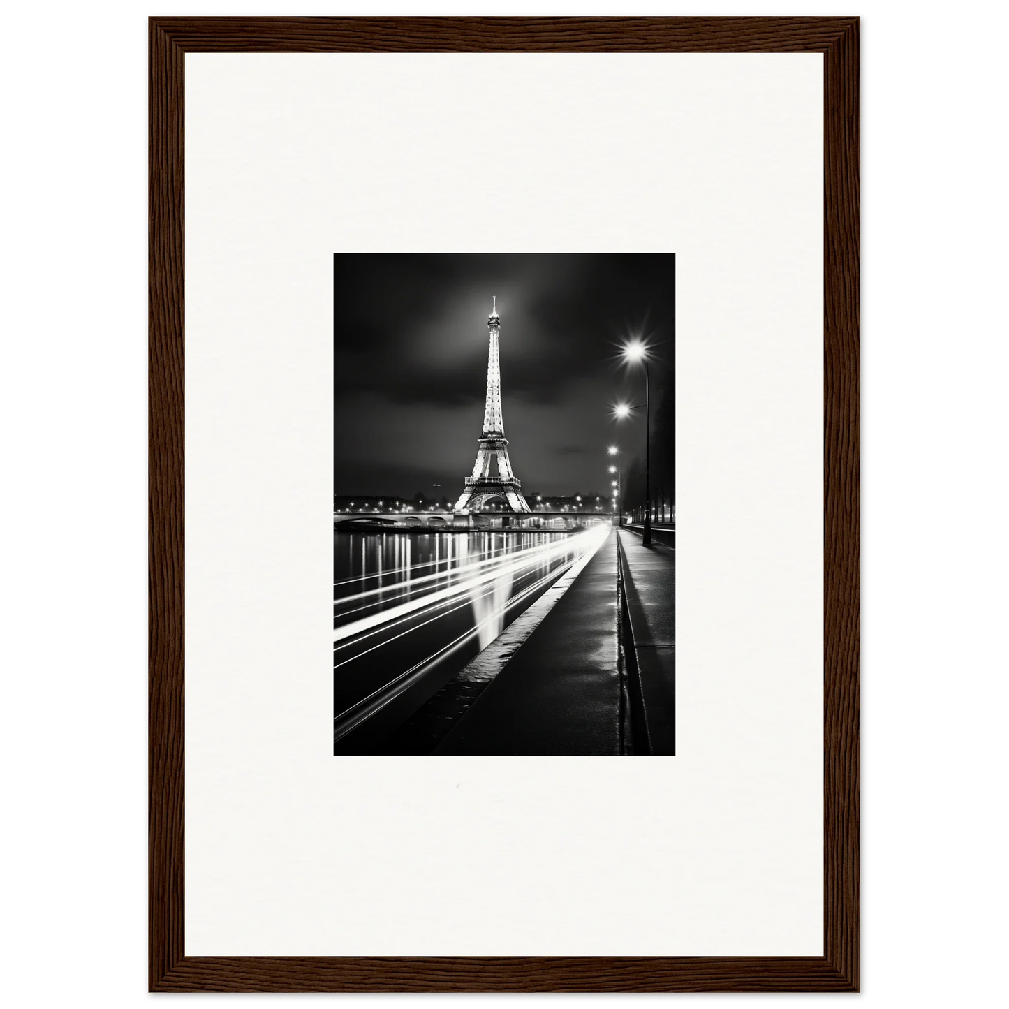 Framed black and white photograph of the Eiffel Tower in Ghosts of Luminosity art