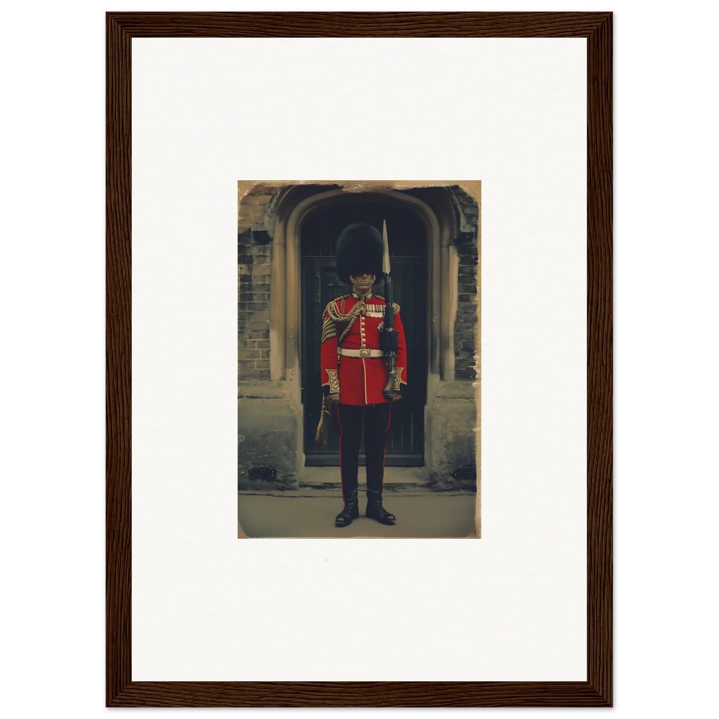 Framed photo of a British Royal Guard in ceremonial gear for Solstice Brickbeard Visitor