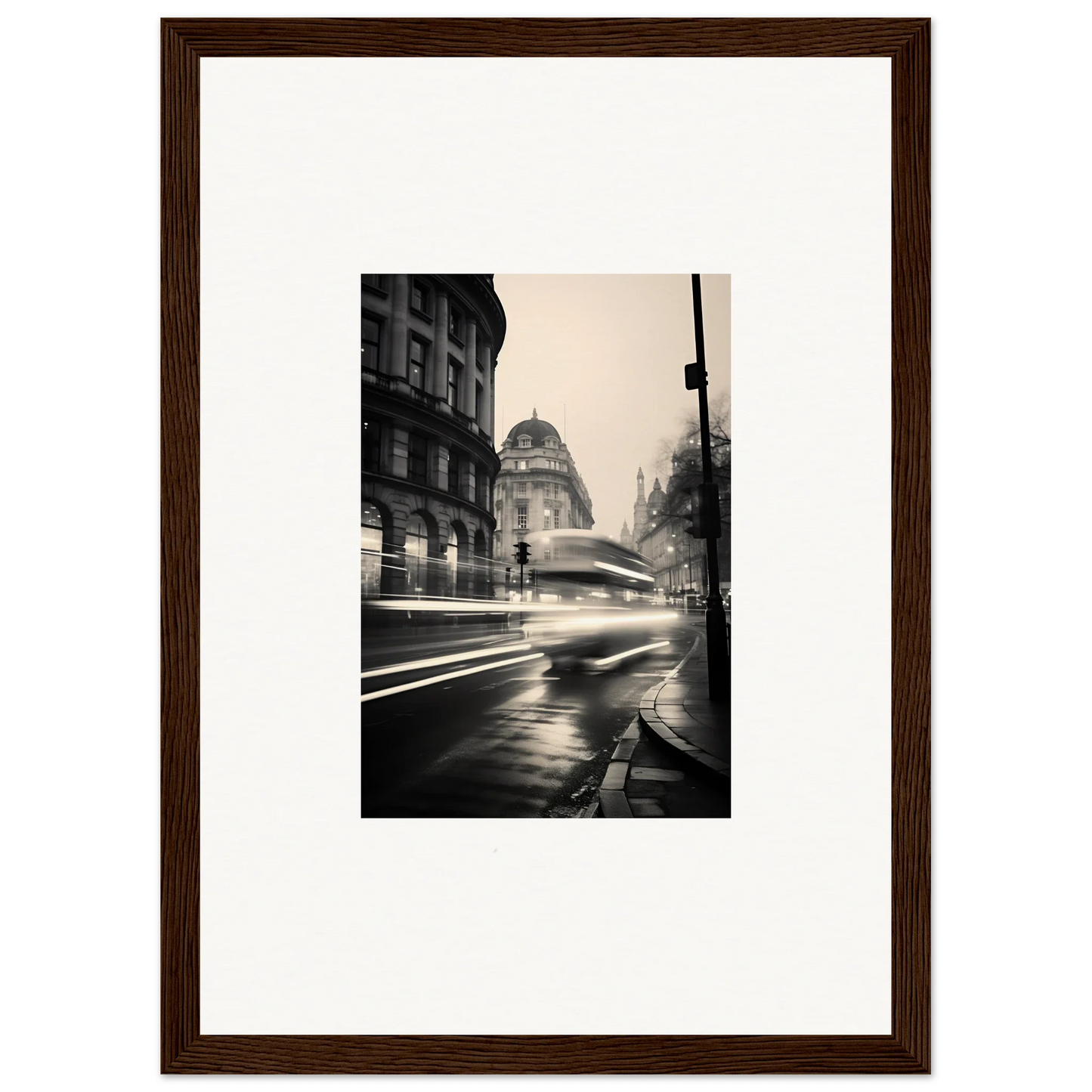 Black and white photo of rainy city street lights for Ethereal Citypulse Reverie special edition art™