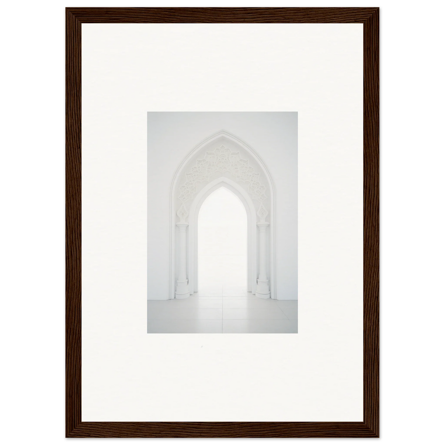 White arched doorway with Gothic-style arch in Meditative Nova Portal framed wall art