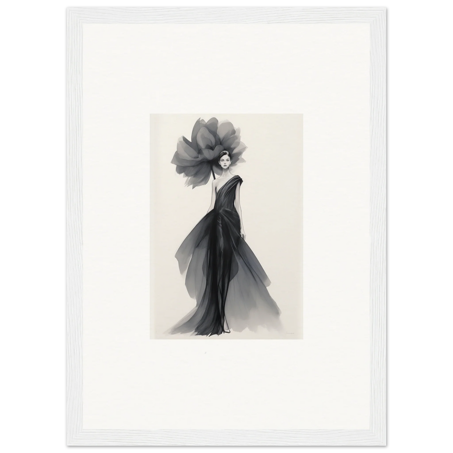 Elegant black and white watercolor fashion illustration for Curtain Bloom Dance special edition art™