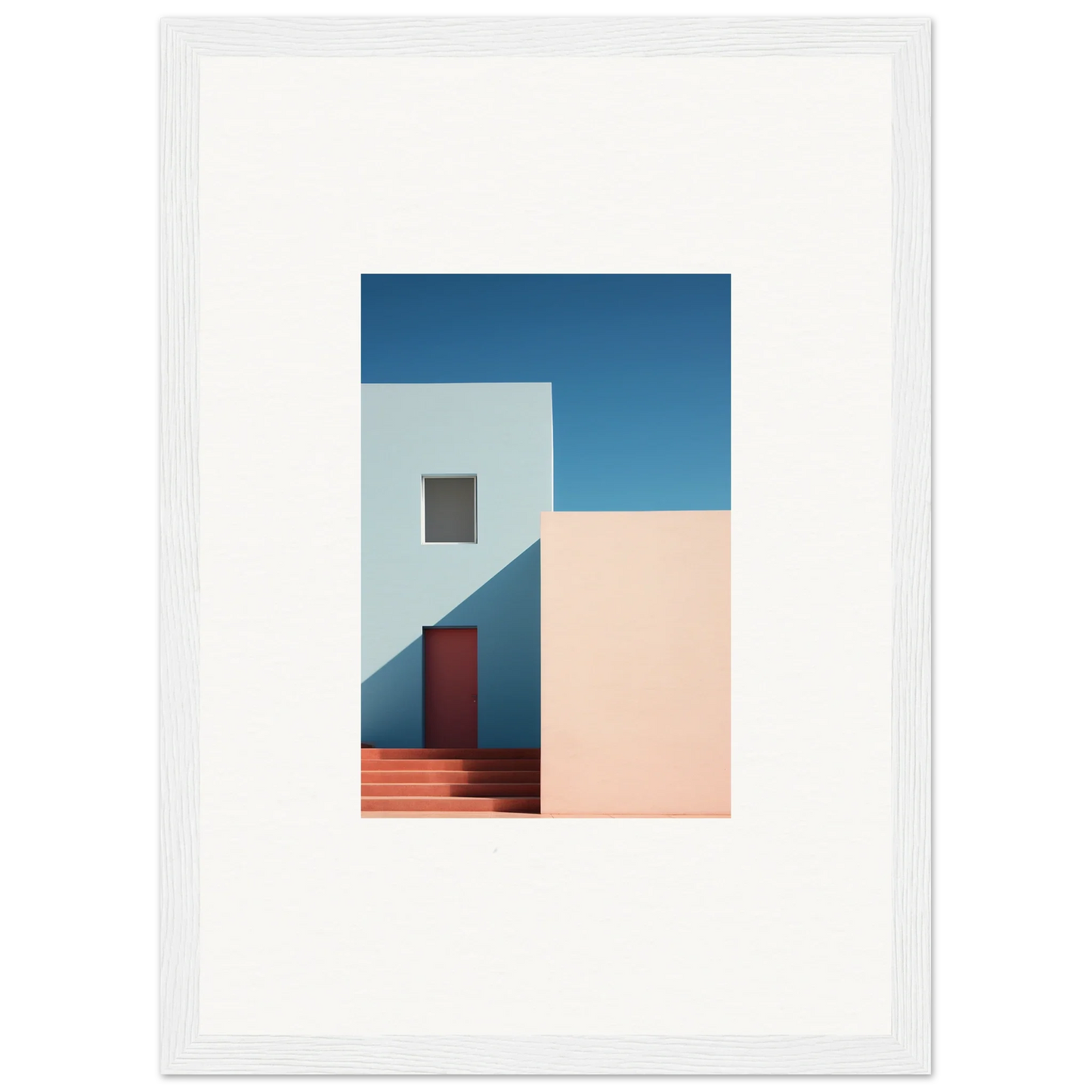 Minimalist architectural photography of geometric shapes with a red door in Tangents of Porcelain