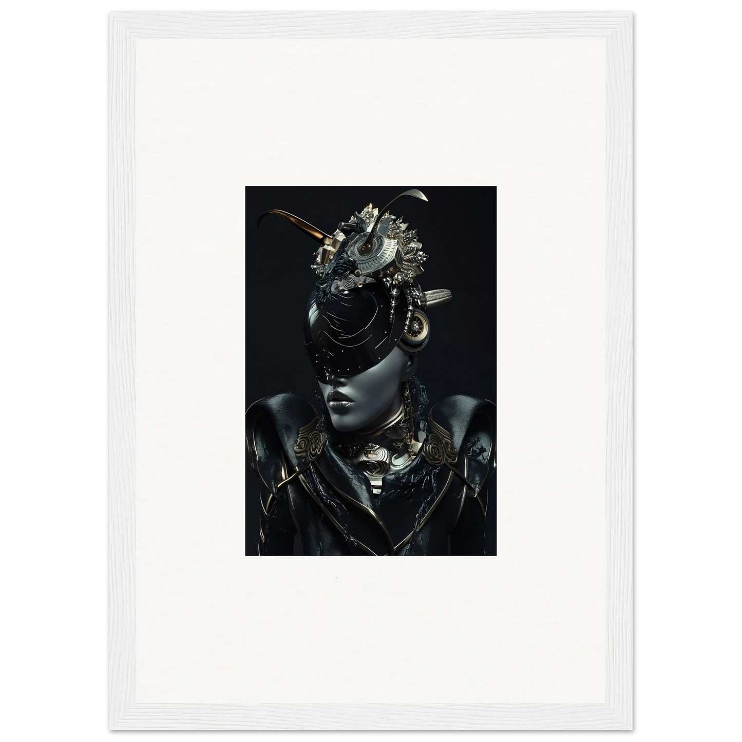 Framed portrait of a stylish figure in headdress, perfect wall art for room decoration
