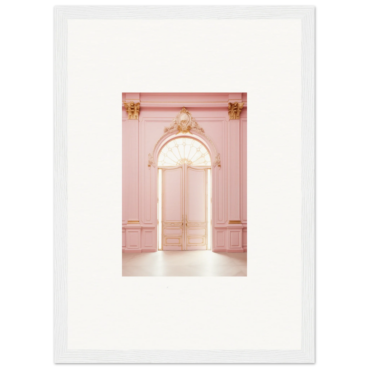 Ornate pink archway with gold accents in the Luminous Dreams Portal framed wall art