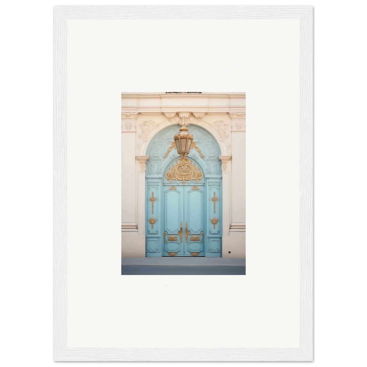 Ornate light blue double door with gold accents, Ethereal Thresholding Gate design