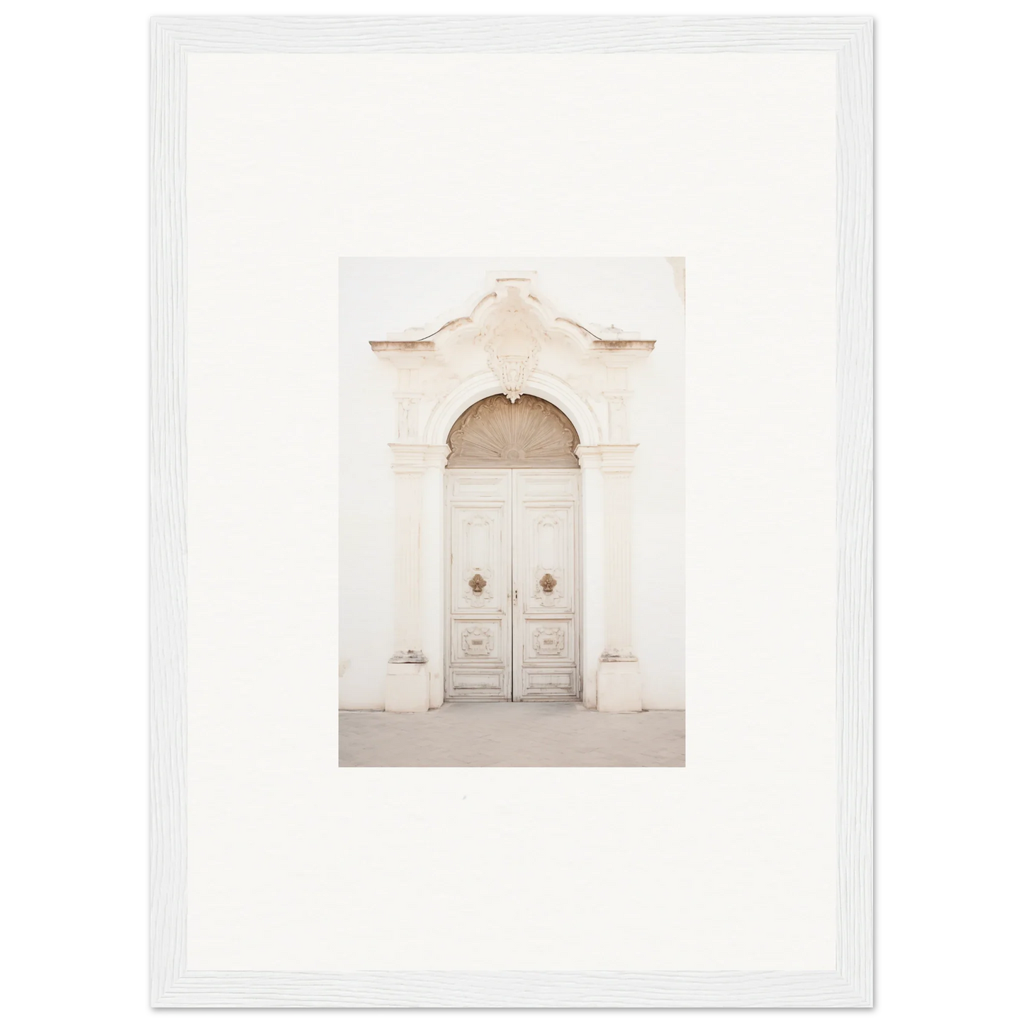 Ornate white double door with archway in Faded Elegance Whispers framed wall art
