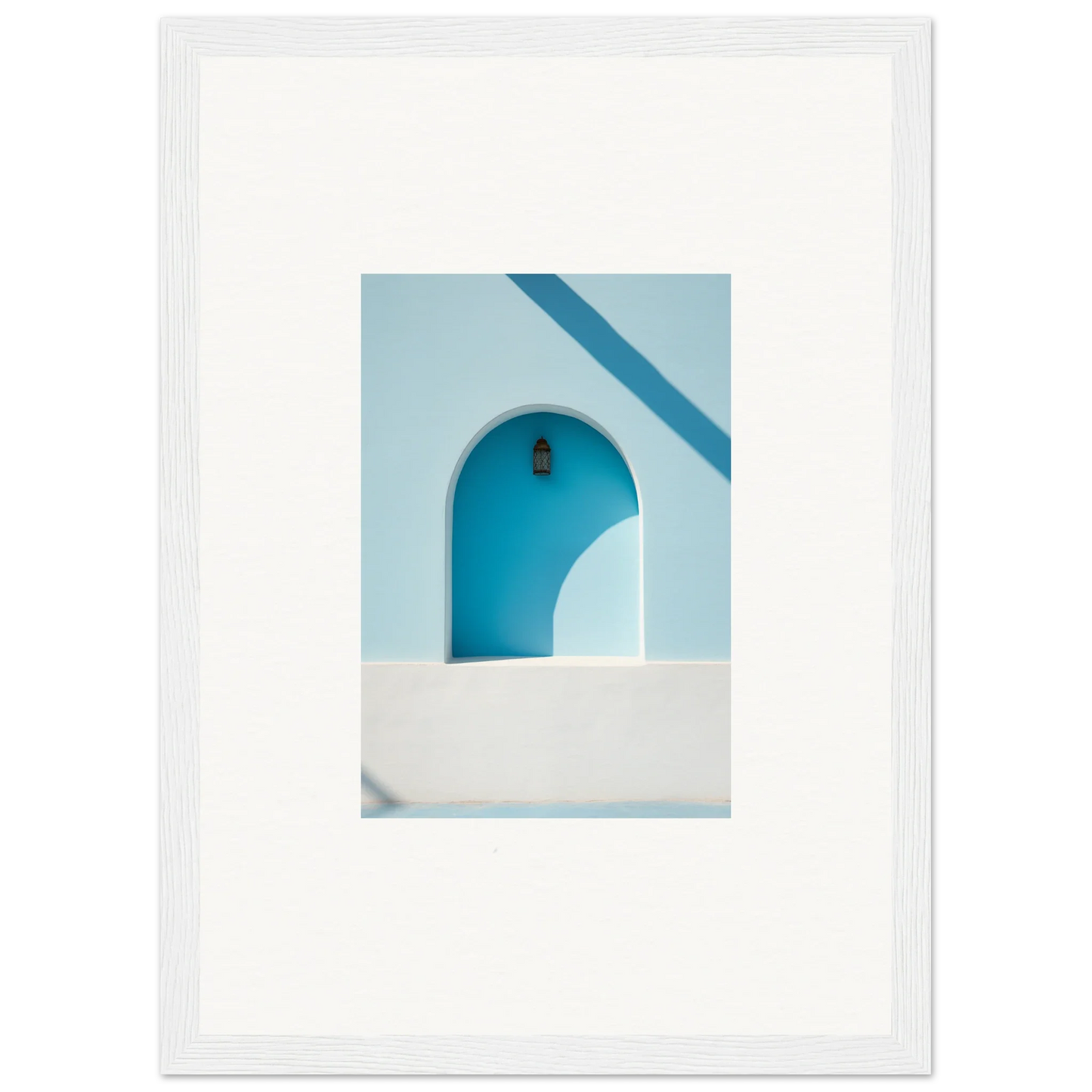 Arched blue alcove with white wall in Elusive Solitude Clarity framed wall art