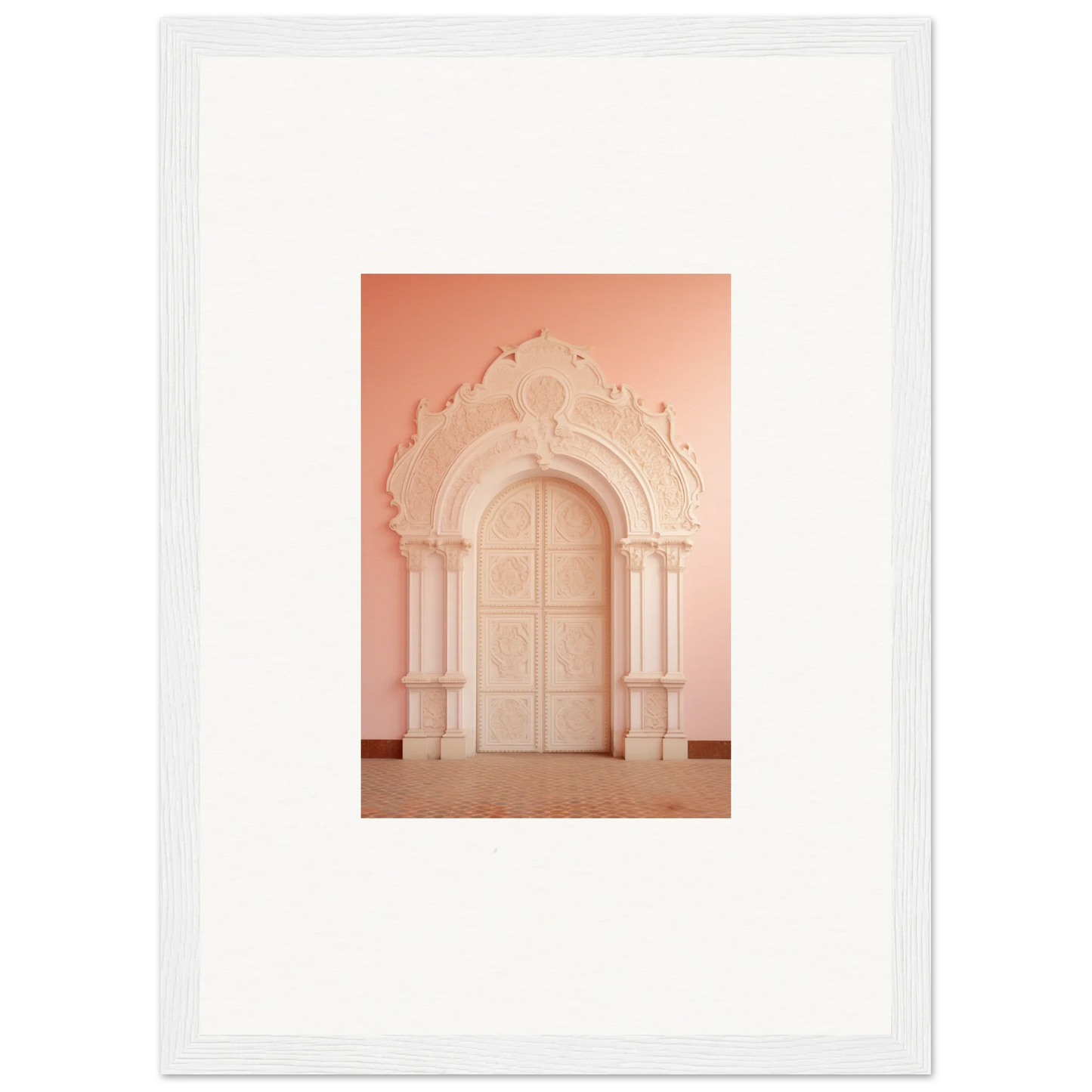 Ornate white archway with molding in Patio Reverie Sleutelenv framed wall art