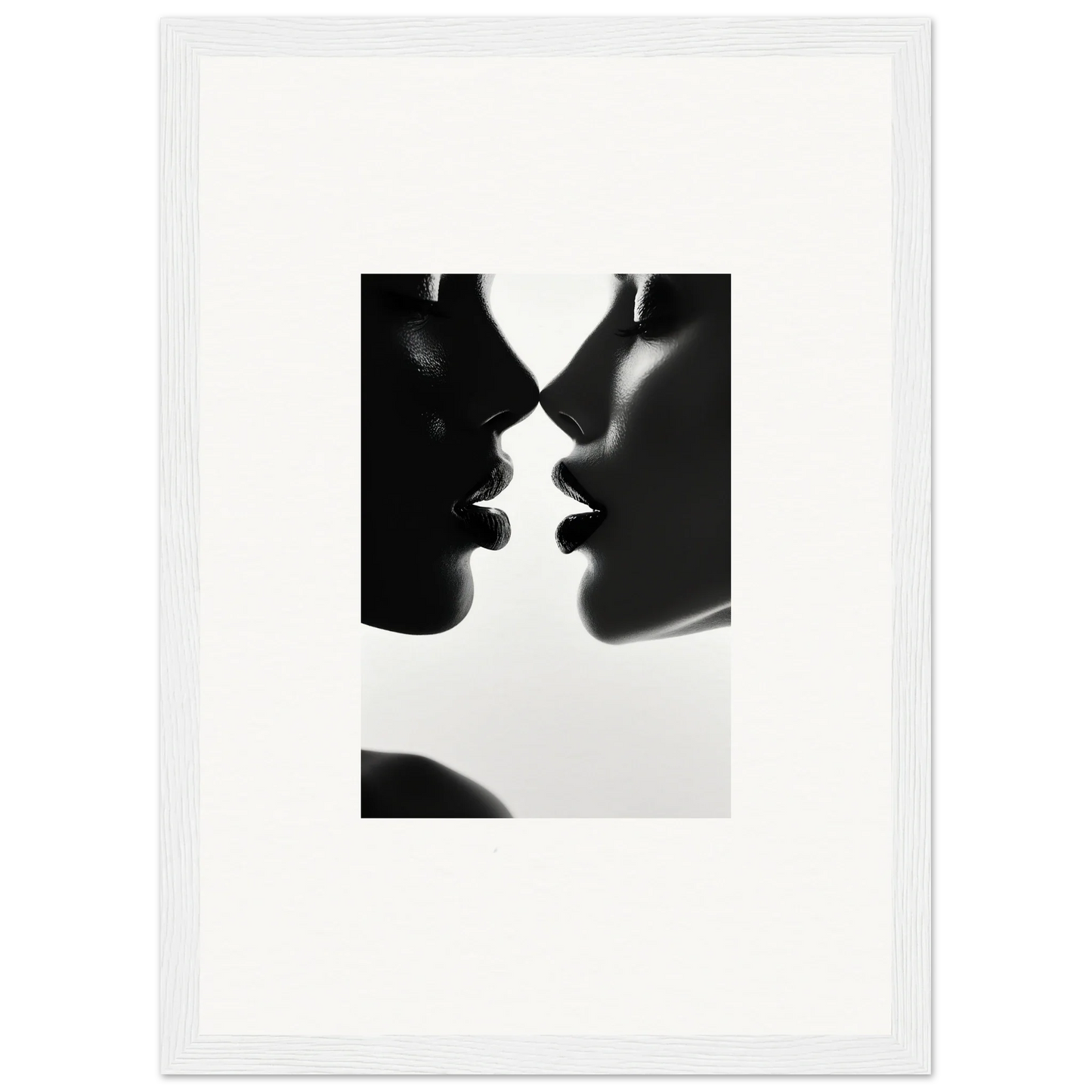 Two silhouetted profiles in an intimate moment from Ephemeral Echoes Touch framed poster