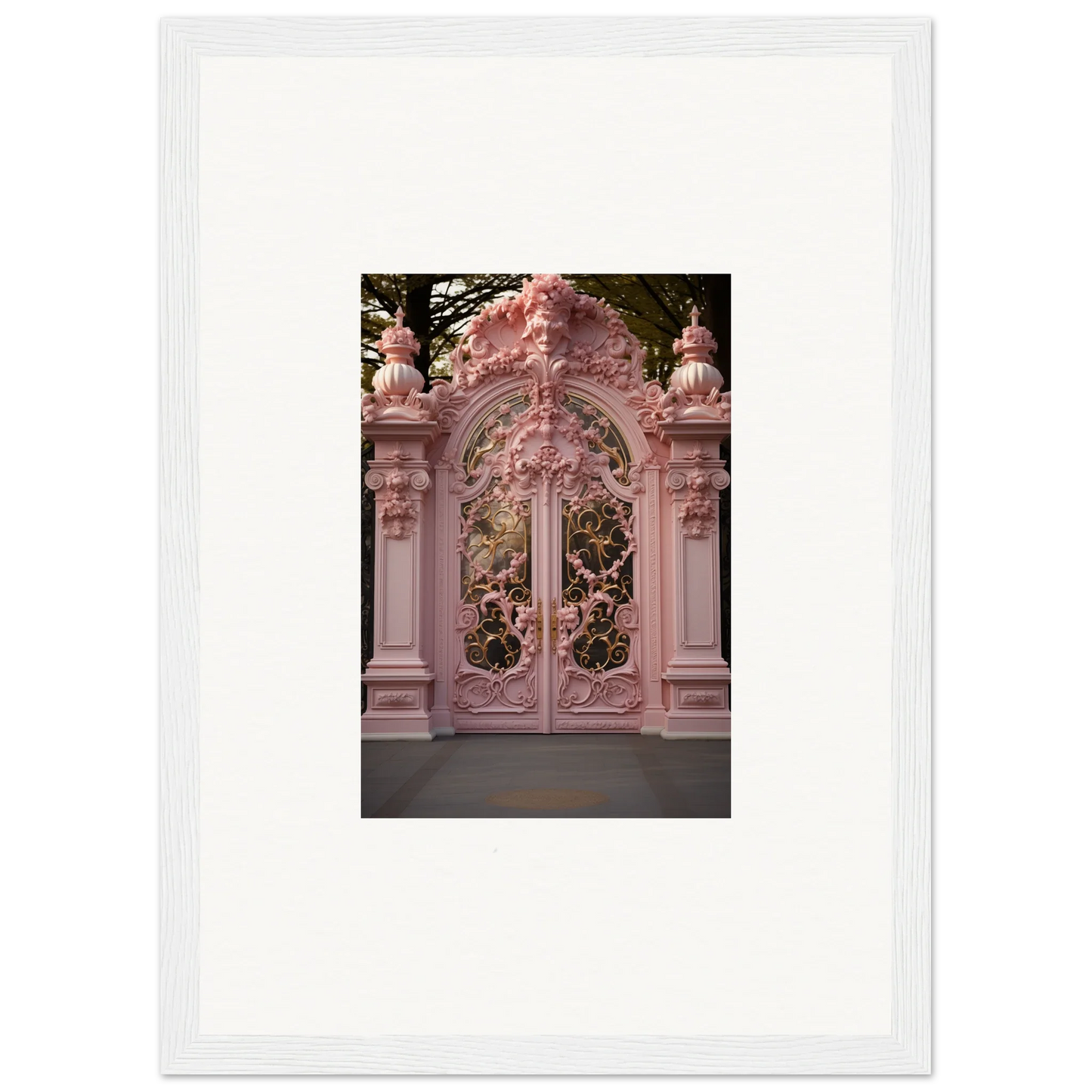 Ornate pink baroque gates showcasing the elegance of Opulent Doorscape Divinity