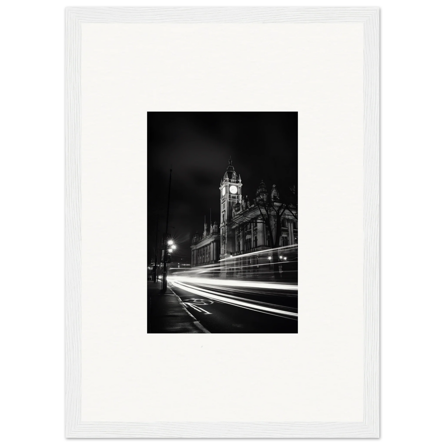 Black and white Gothic church night shot with traffic light trails for Temporal Phantasm Glide