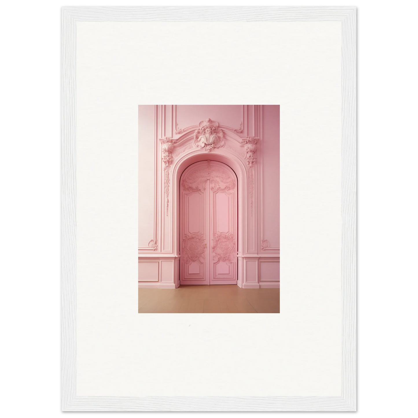 Ornate pink baroque doorway in Gentle Whims Myths premium framed wall art