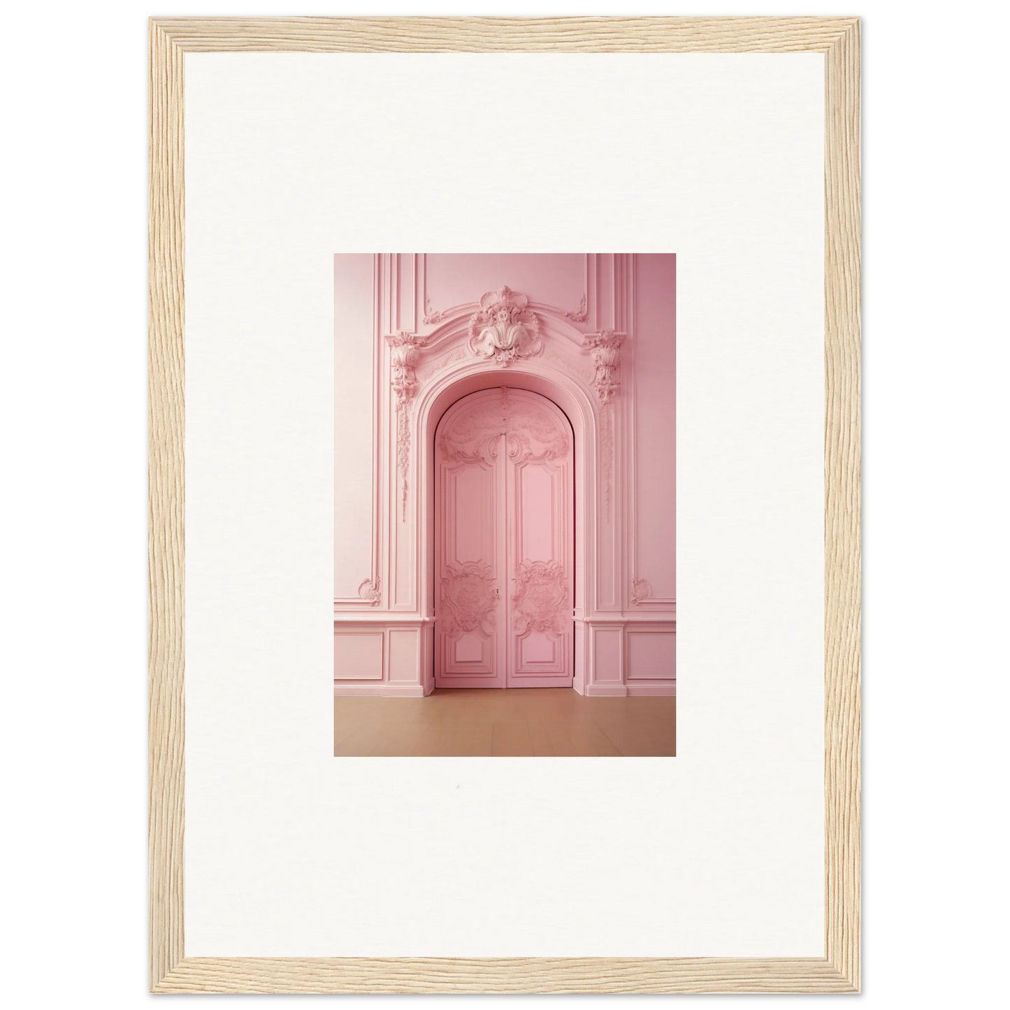 Ornate pink door with details from Gentle Whims Myths premium framed wall art