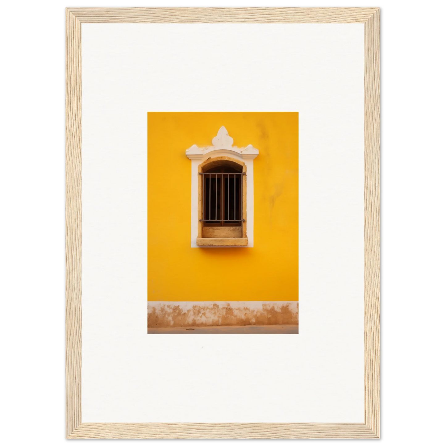 Ornate window with metal bars on a bright yellow wall of Daisy Dreamgate Portal