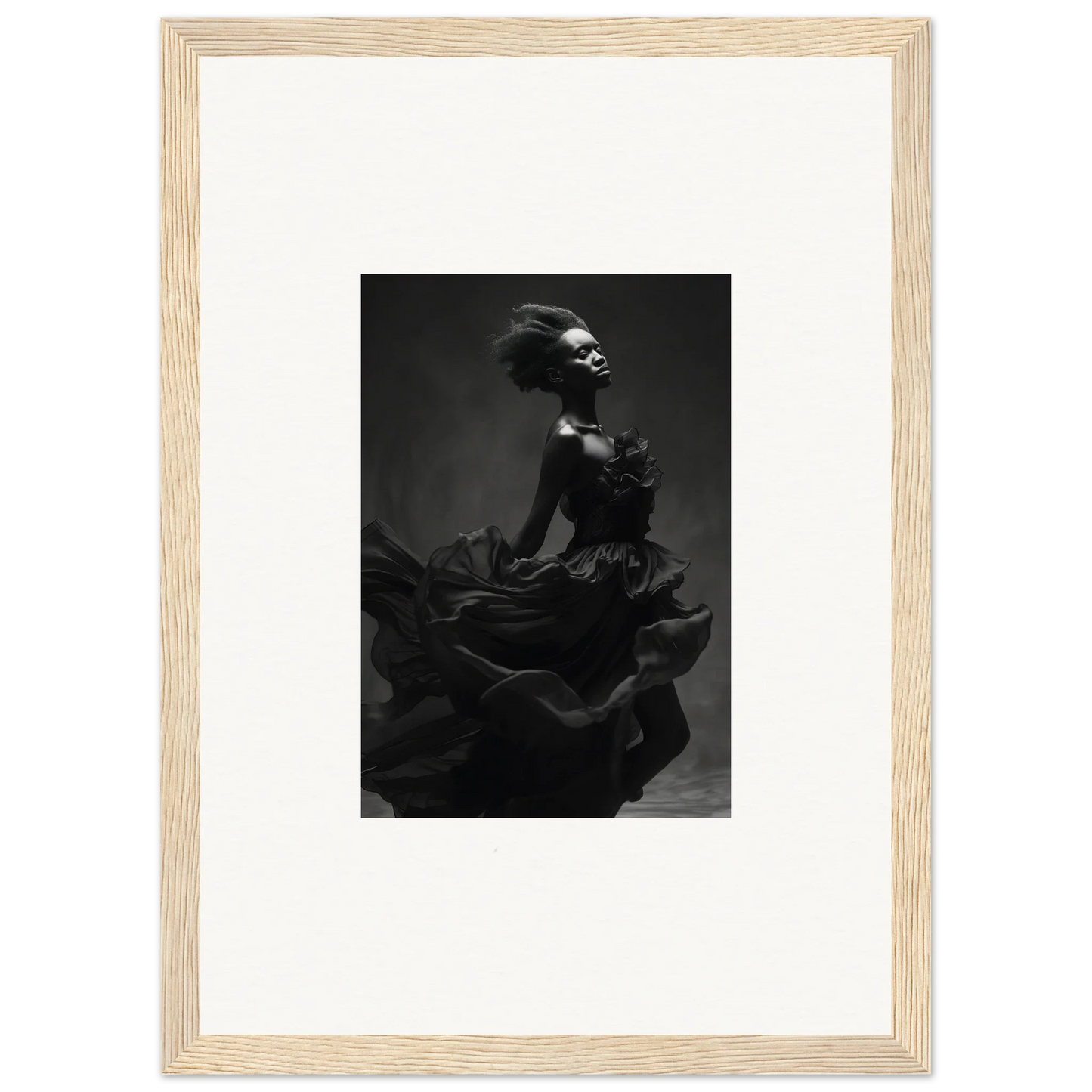 Dramatic black and white silhouette of a figure in a flowing dress from Veiled Nigretto Whispers