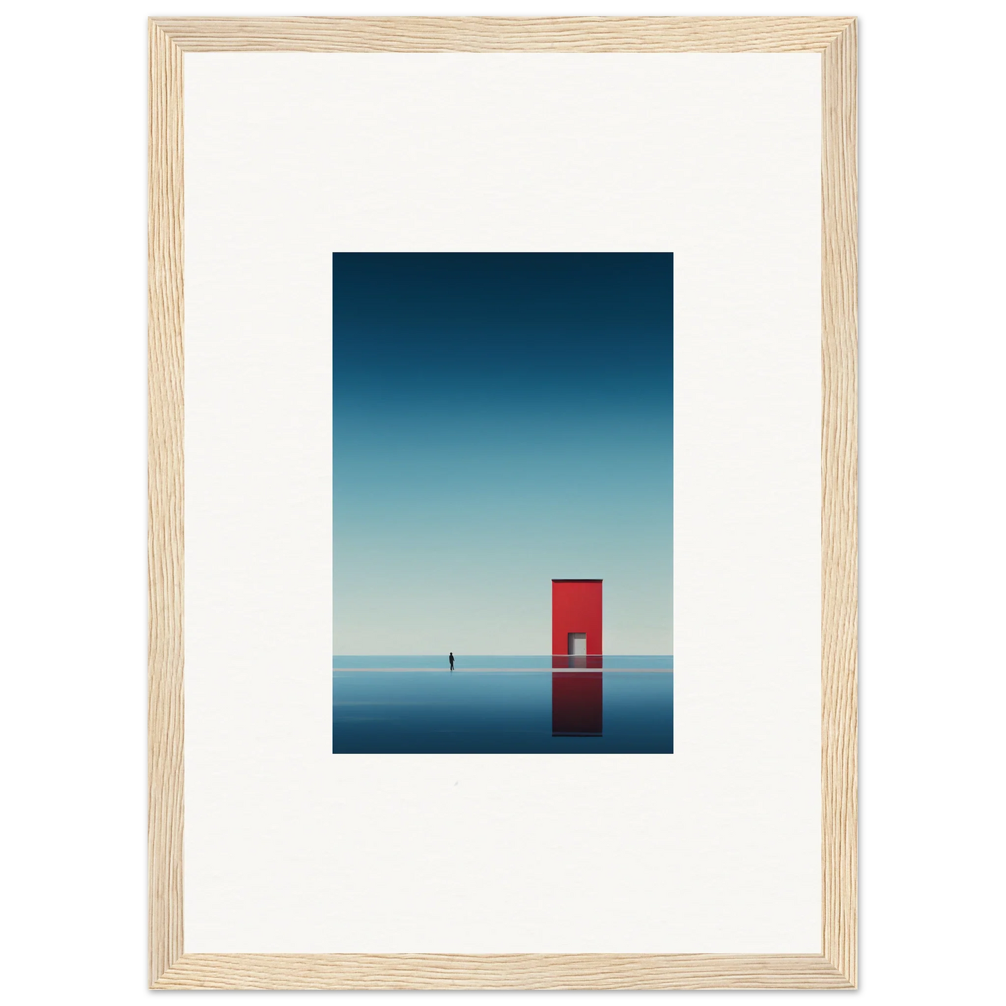 Red door standing alone in water, a striking design from Open Horizon Special Edition Art™