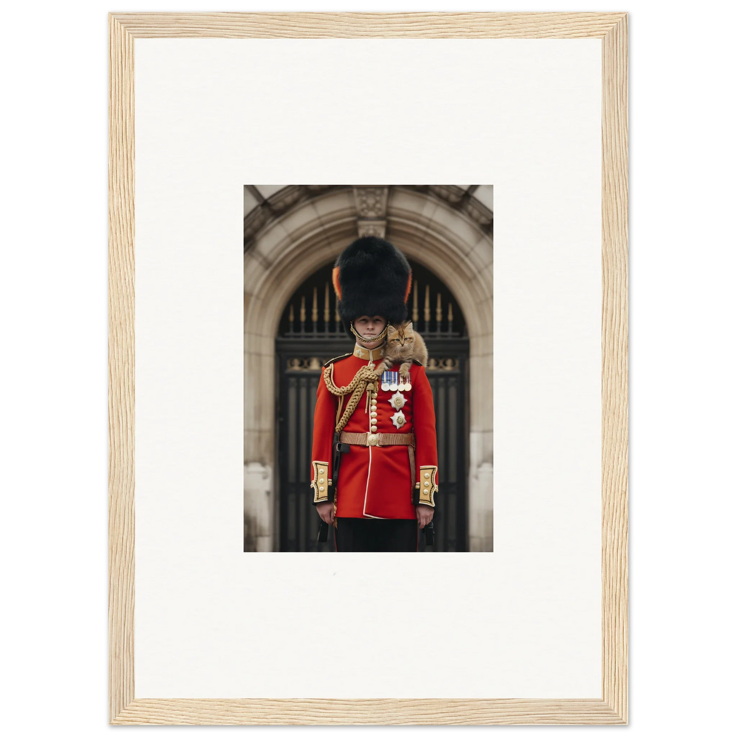 Framed wall art of a British Royal Guard in red uniform for Royal Red Reverie