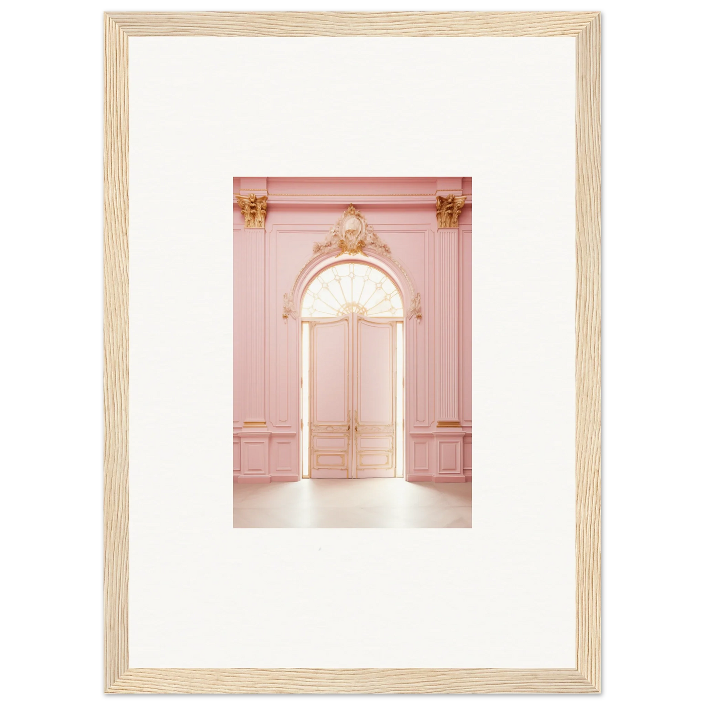 Framed wall art featuring a pink archway with gold accents from Luminous Dreams Portal