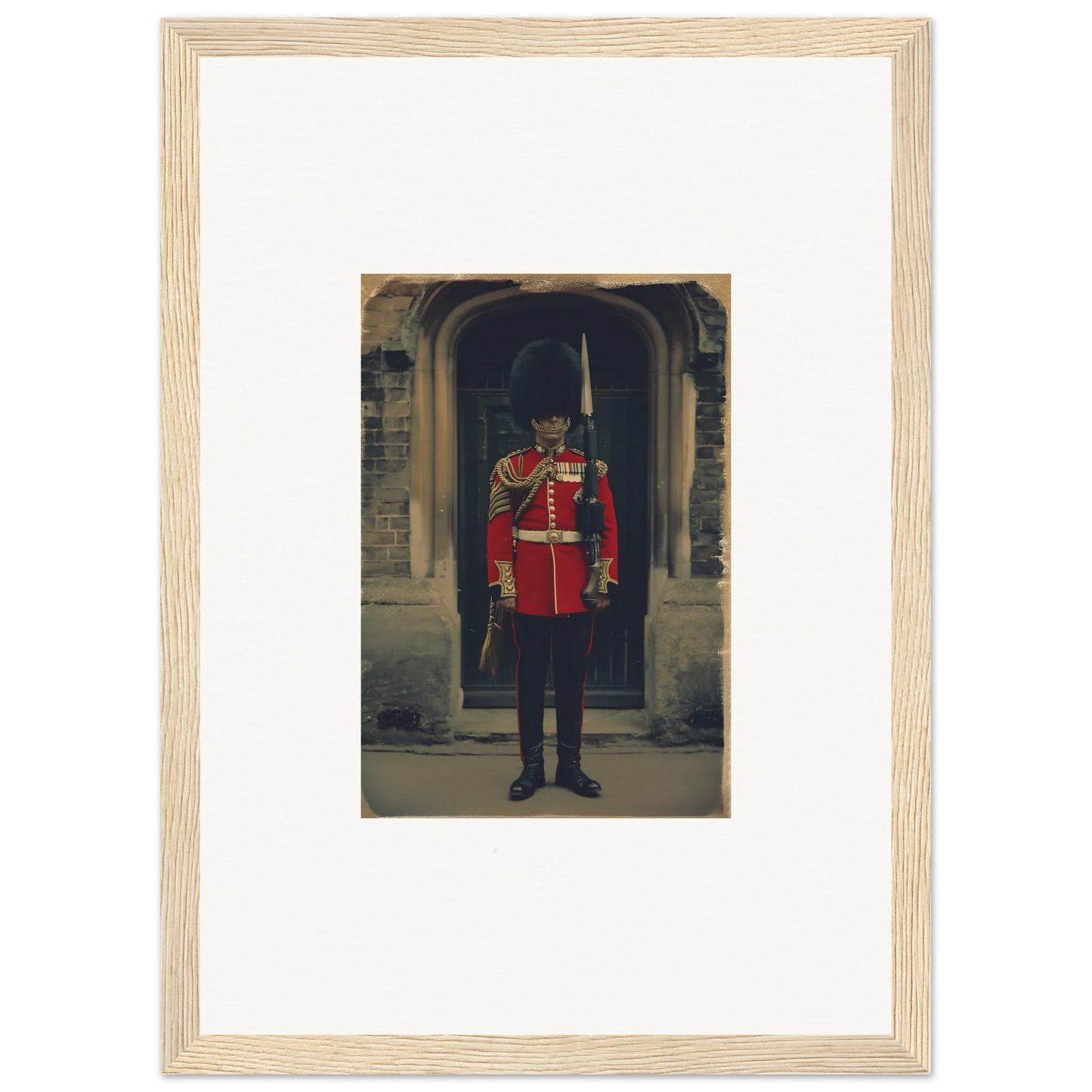 Framed photo of a British royal guard, perfect for your Solstice Brickbeard Visitor collection