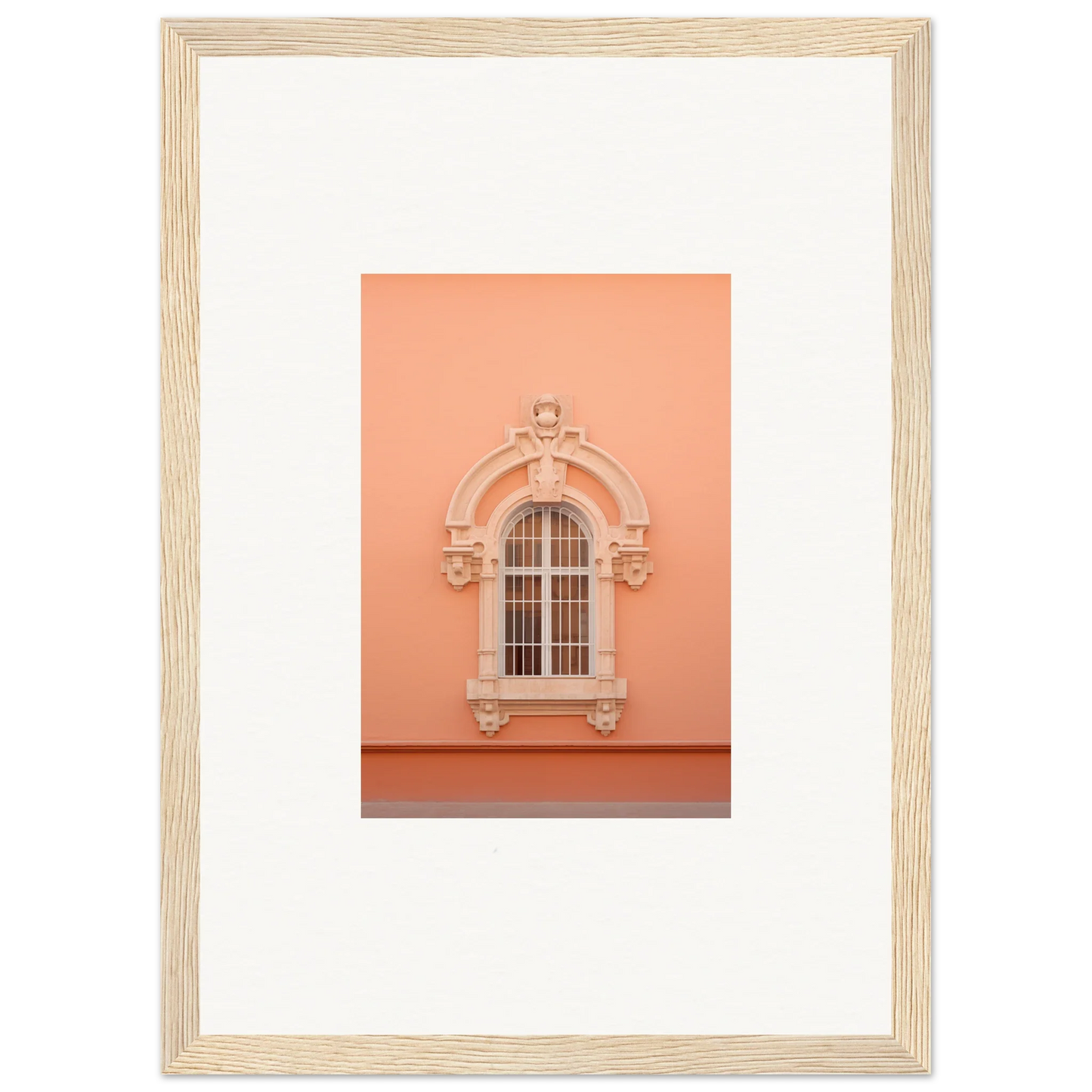 Ornate arched window with decorative molding on peach wall in Opulent Dualities Neoclassical