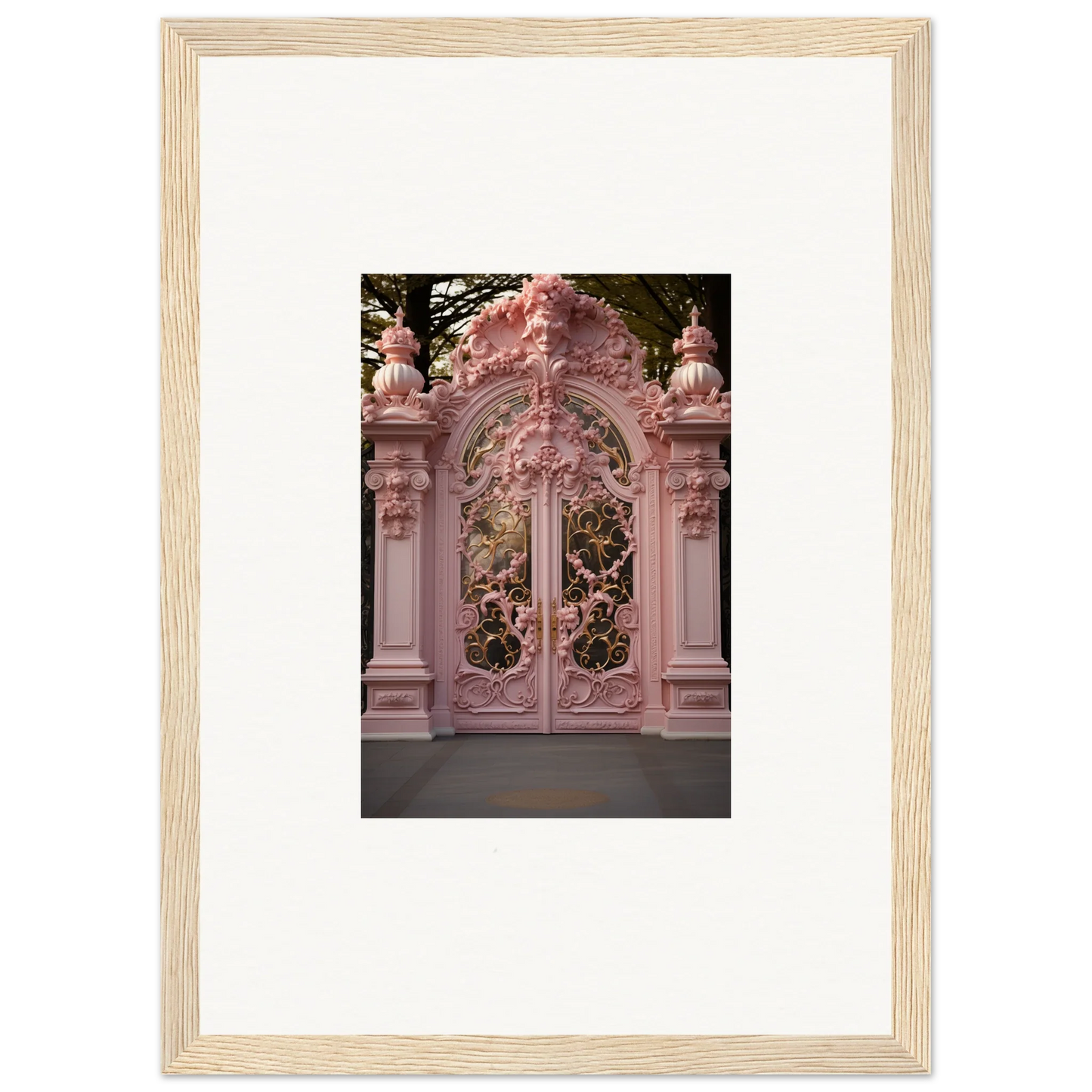 Ornate pink Baroque gates showcasing the Opulent Doorscape Divinity design