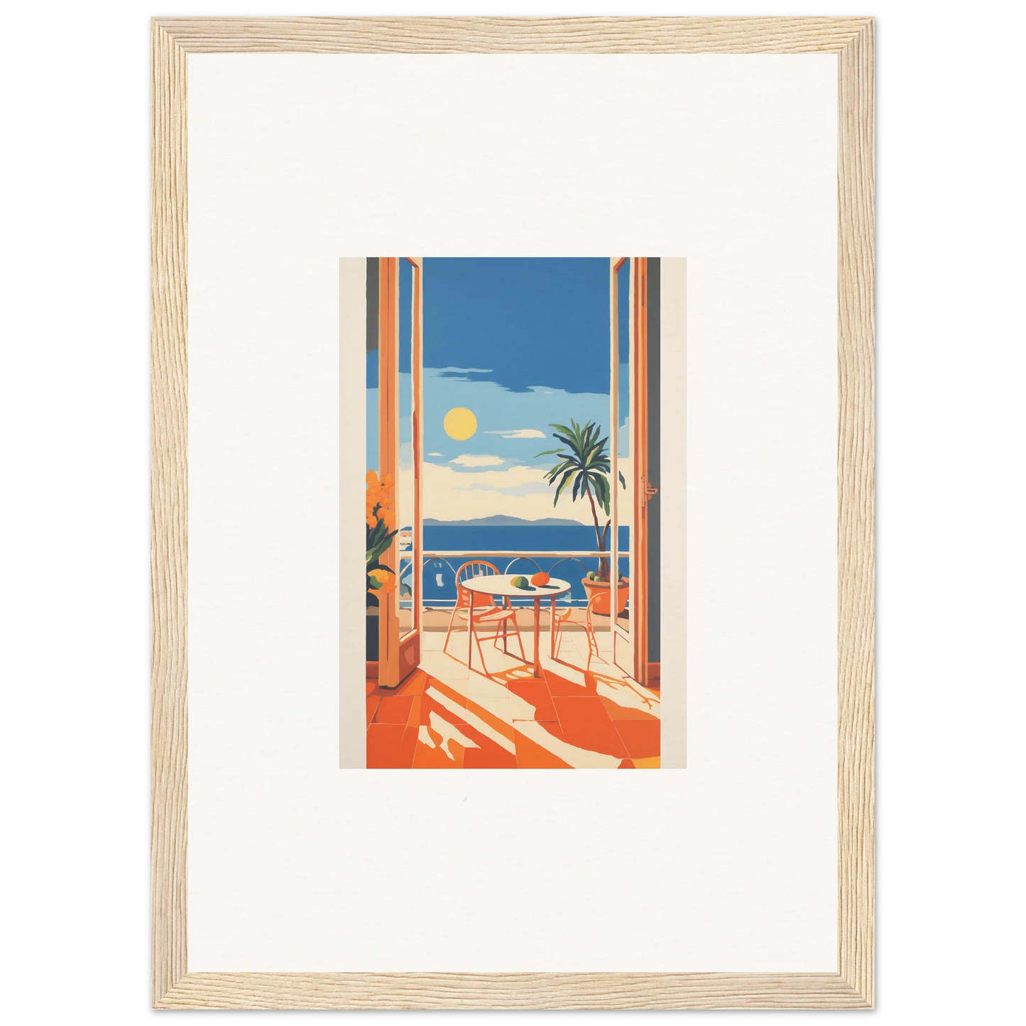 Framed poster of a sunny oceanfront for Tranquil Mirage Brunch special edition art™