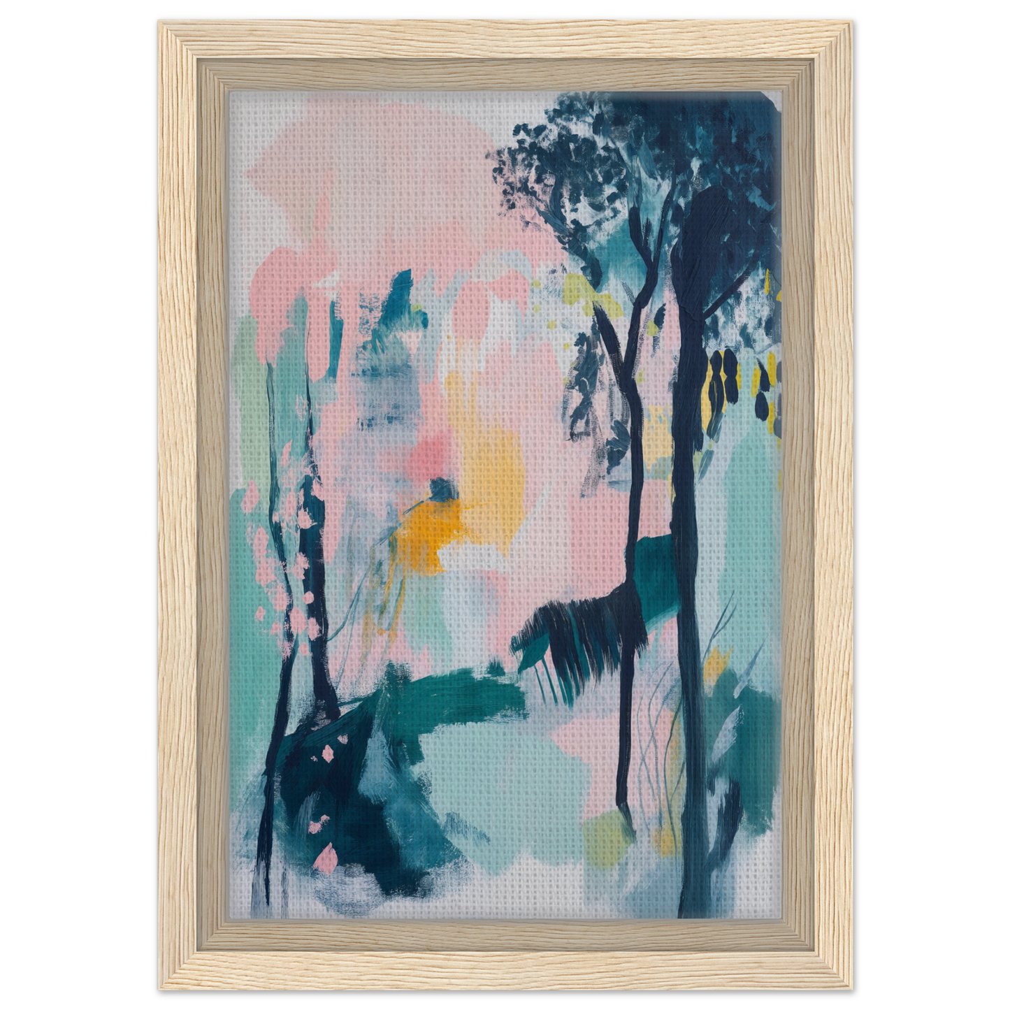 Abstract painting of soft pastel colors and tree-like shapes for Abstract Groves Dance room decor