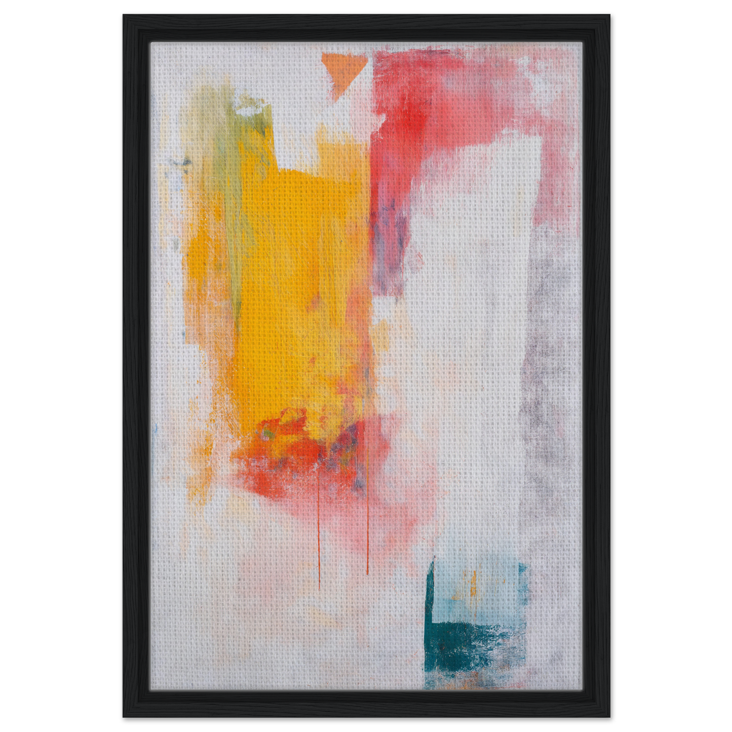 Abstract painting in vibrant yellow, red, and teal, ideal for Abstract Psychedelia Encounter room decor