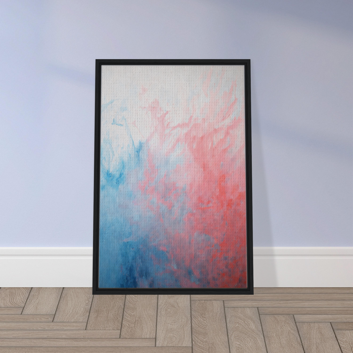 Framed canvas wall art of Abstract Radiant Vortex in blue and pink colors
