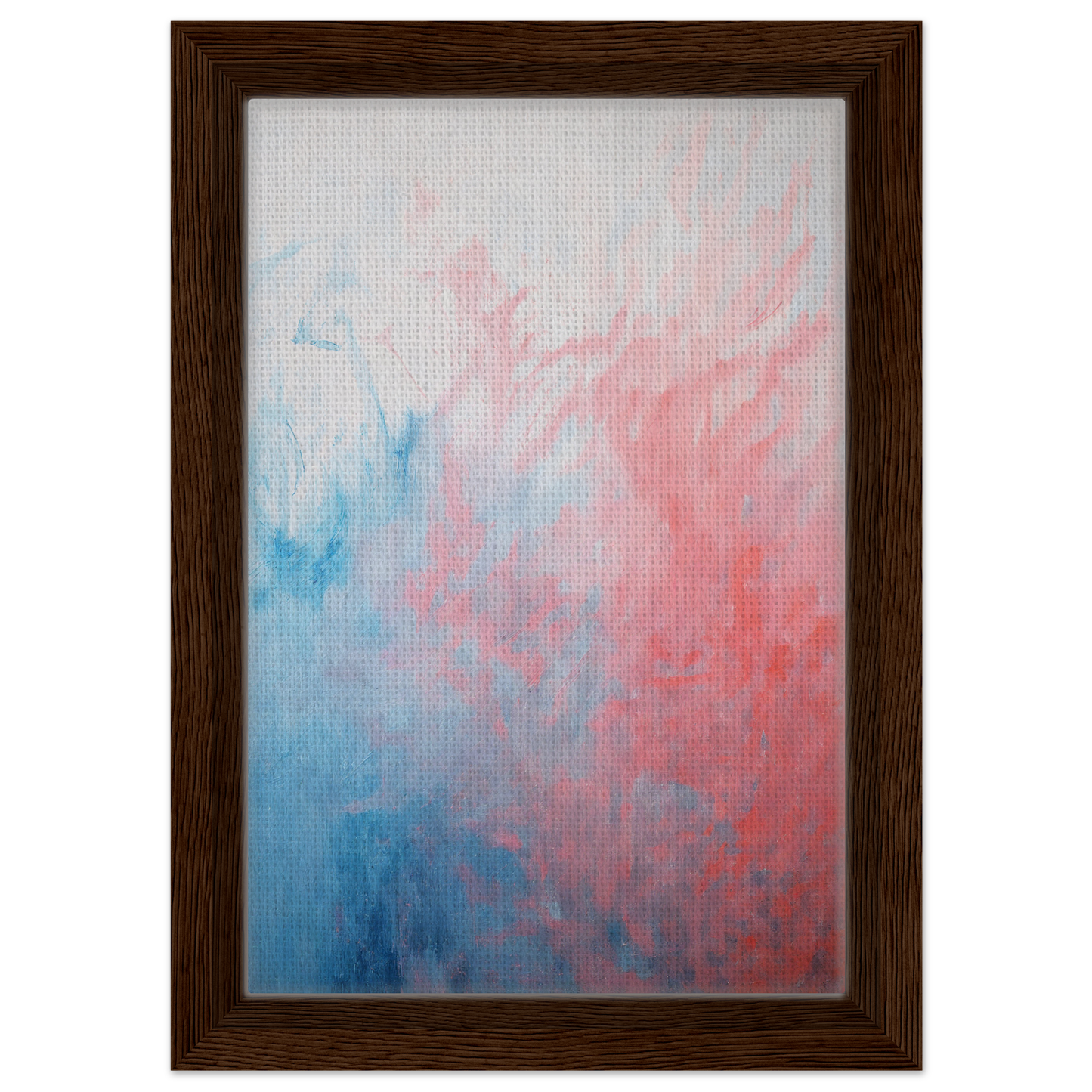 Abstract Radiant Vortex framed canvas print featuring blended blue and pink hues