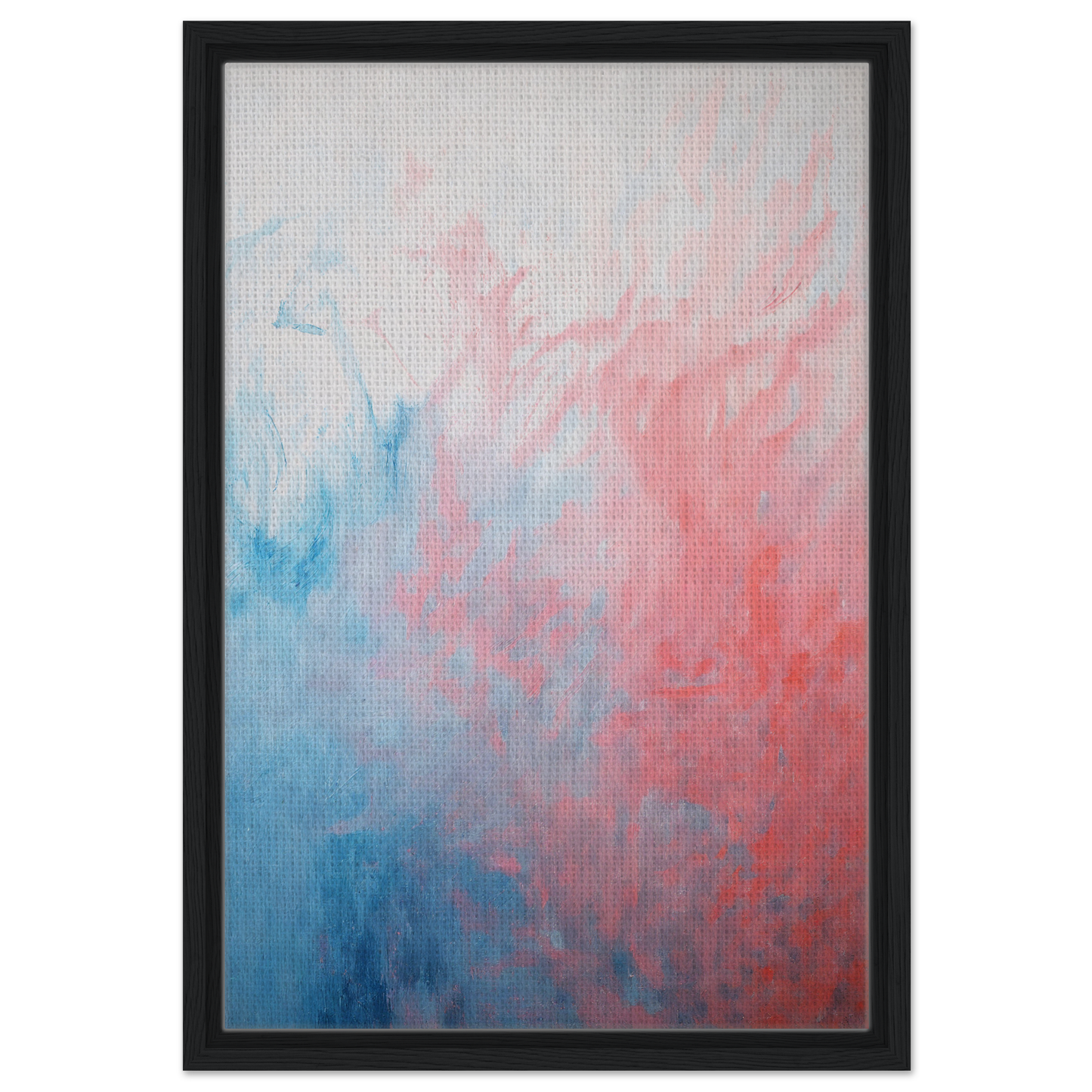 Abstract painting in blended blue and pink hues, part of Abstract Radiant Vortex framed canvas wall decor