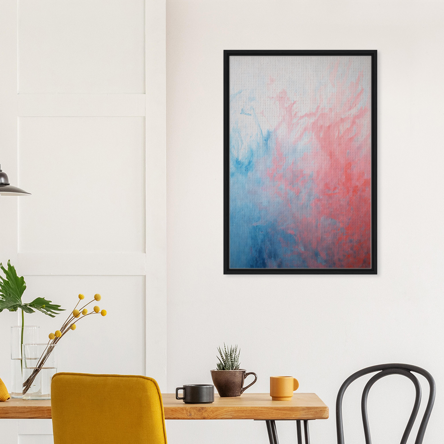 Abstract painting in blue and pink hues, framed canvas wall art, Abstract Radiant Vortex