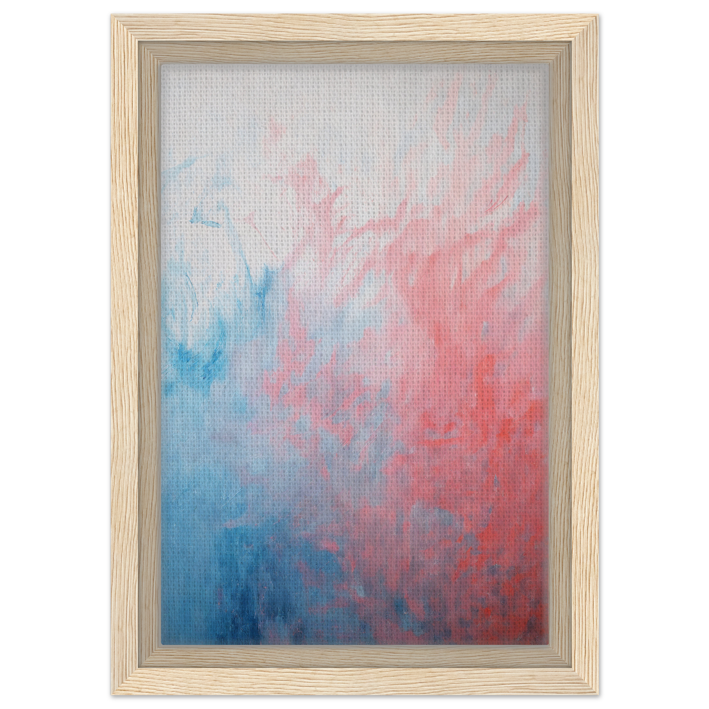 Abstract painting in soft blue and pink hues, framed canvas wall decor, Abstract Radiant Vortex