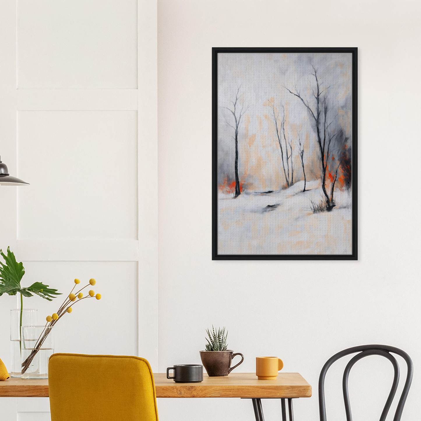 Framed canvas art of a winter forest scene, ideal for stylish room decor