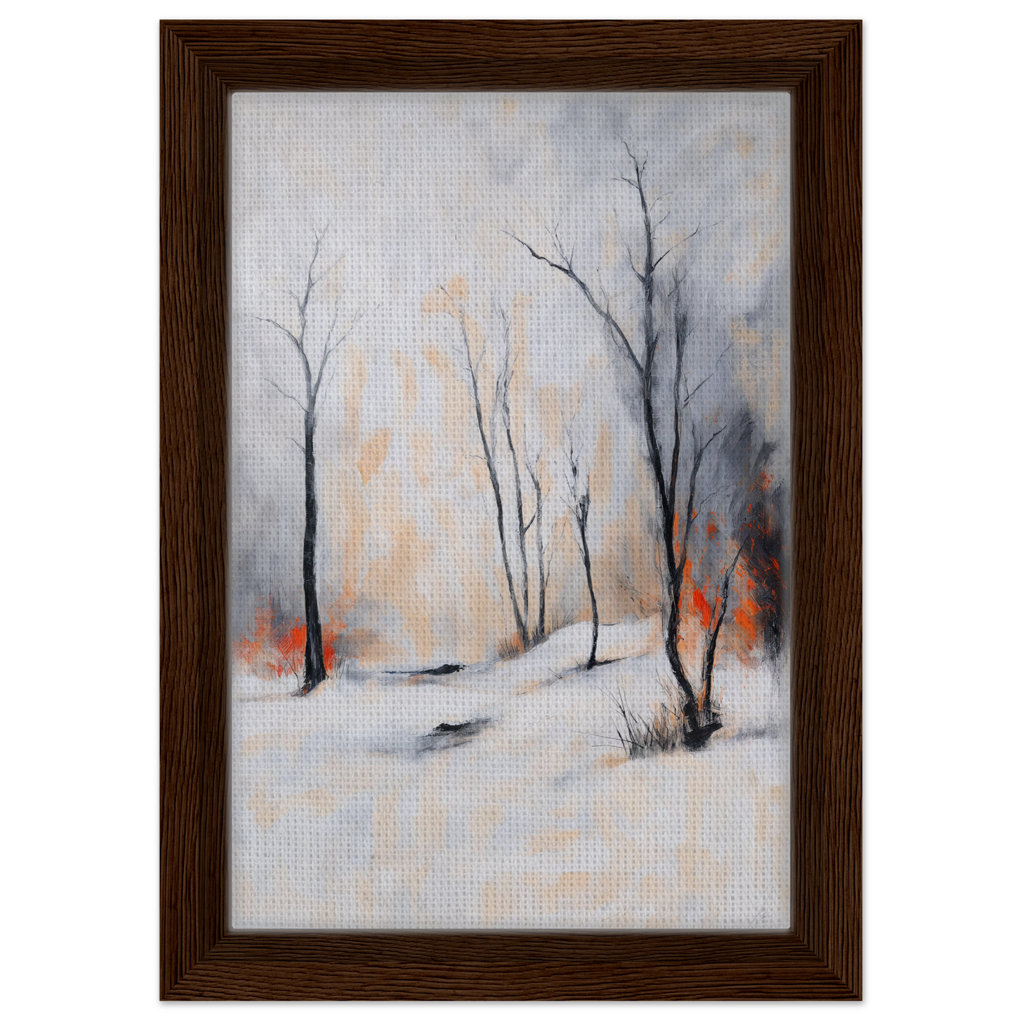Framed canvas print of a winter forest scene in the Abstractions of Inferno collection