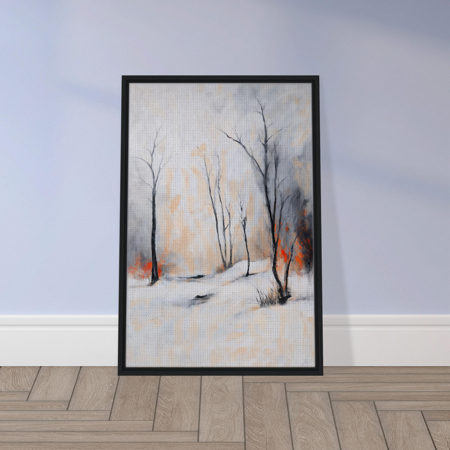 Framed canvas art featuring a winter landscape, perfect for stylish room decor