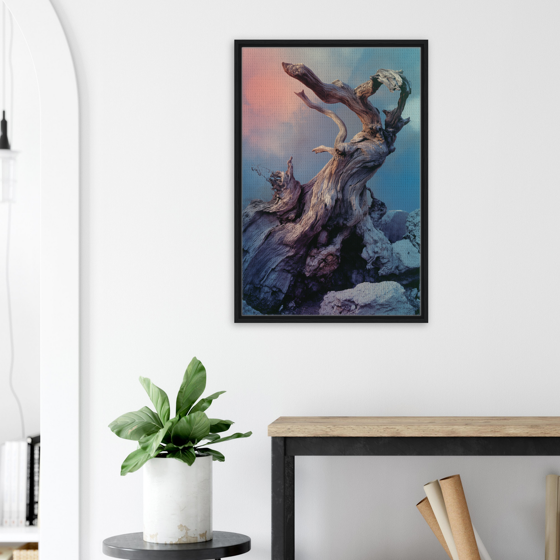 Framed canvas print of Ancient Dreams Unfurled featuring a fantastical tree-like creature