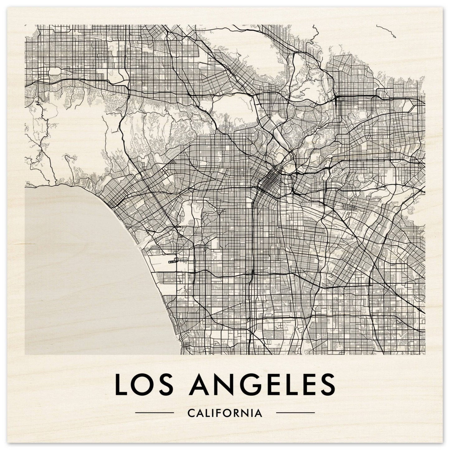 Map of Los Angeles, California, showing its street grid and geographical features.
