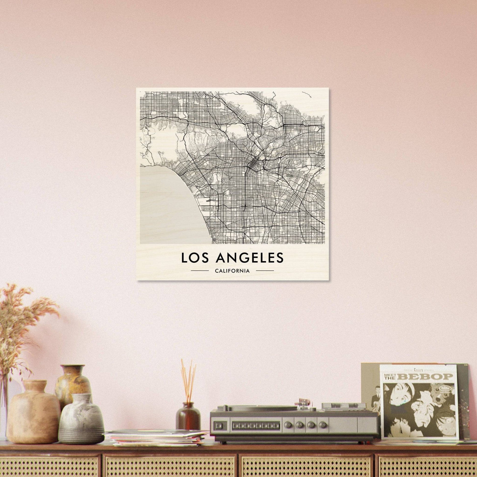 Map of Los Angeles, California displayed as wall art.