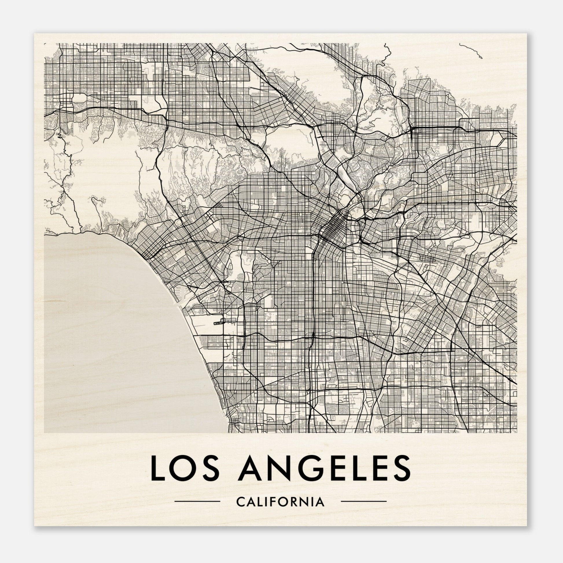 Map of Los Angeles, California, showing the city’s street grid and geographical features.