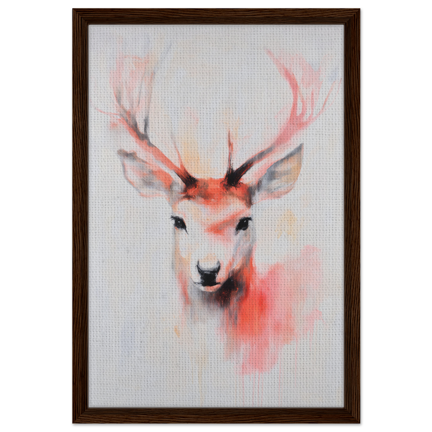 Watercolor deer head with pink antlers in wooden frame for Antlers Vivid Elegance room decor