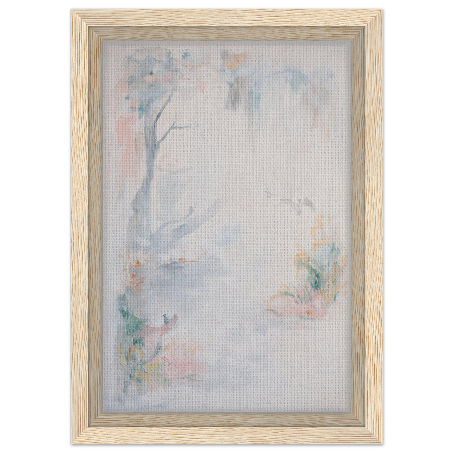 Framed canvas print of Aqua Mistscapade featuring pastel colors and floral elements