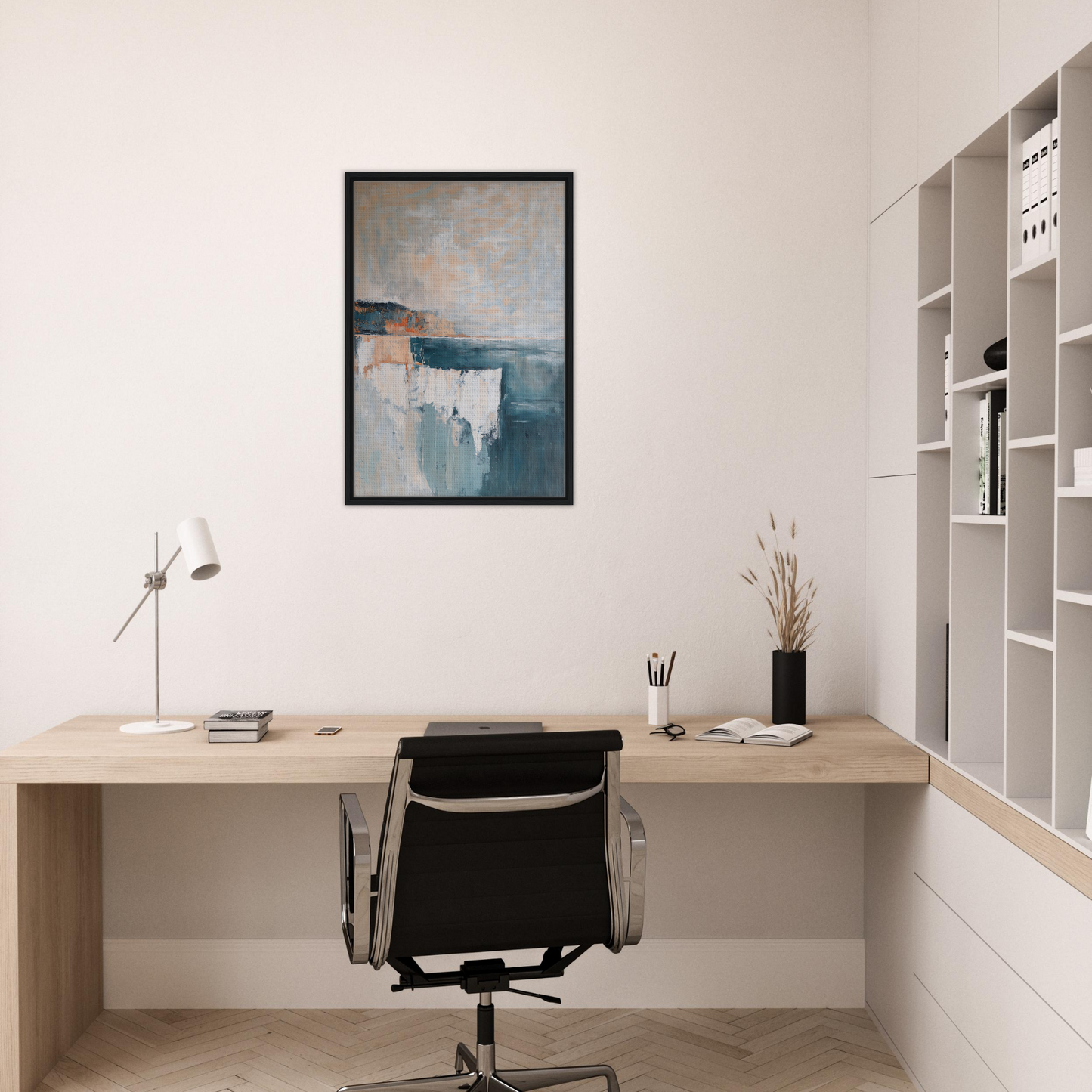 Minimalist home office featuring Azure Dreamscape Reverie and stylish room decor elements