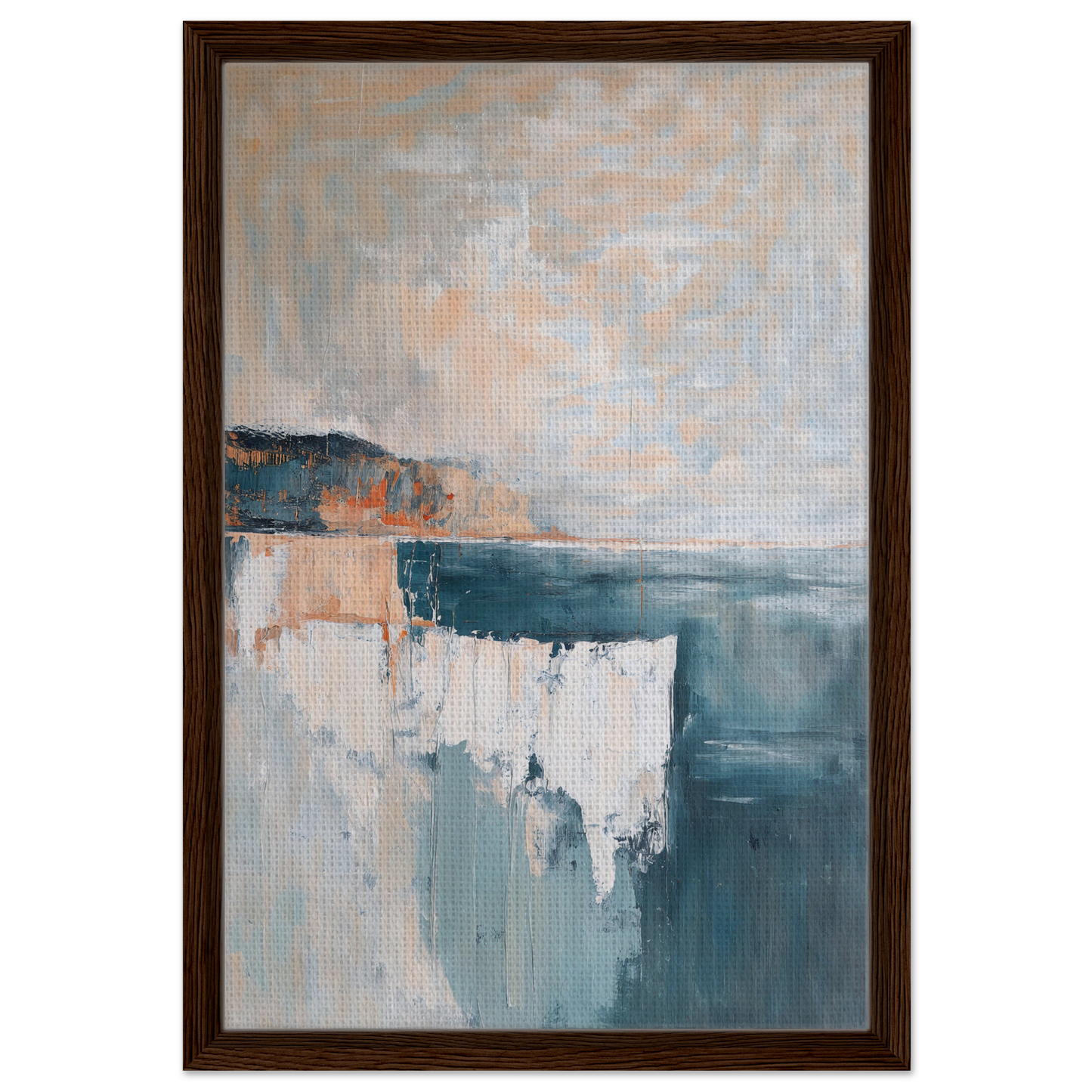 Abstract painting of a coastal landscape in muted tones for Azure Dreamscape Reverie room decor